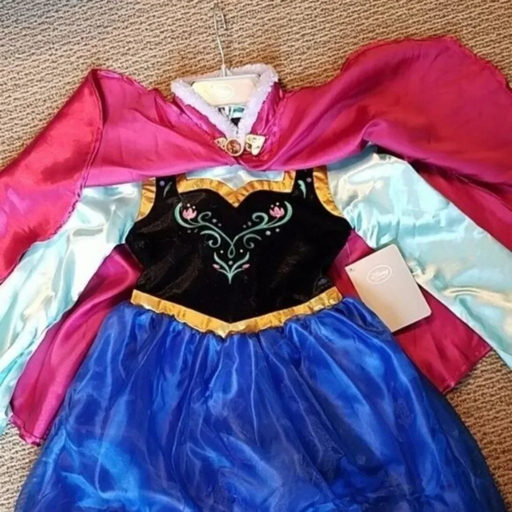 Disney Frozen Princess Anna Dress Cape Costume Girls Kids Youth Size 5/6